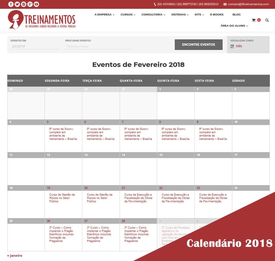 calendário de cursos 2018